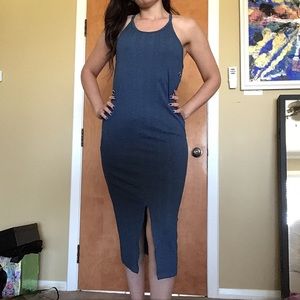 Ocean blue midi dress with midline slit by LnA